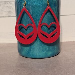 Elegant Red Heart Drop Earrings